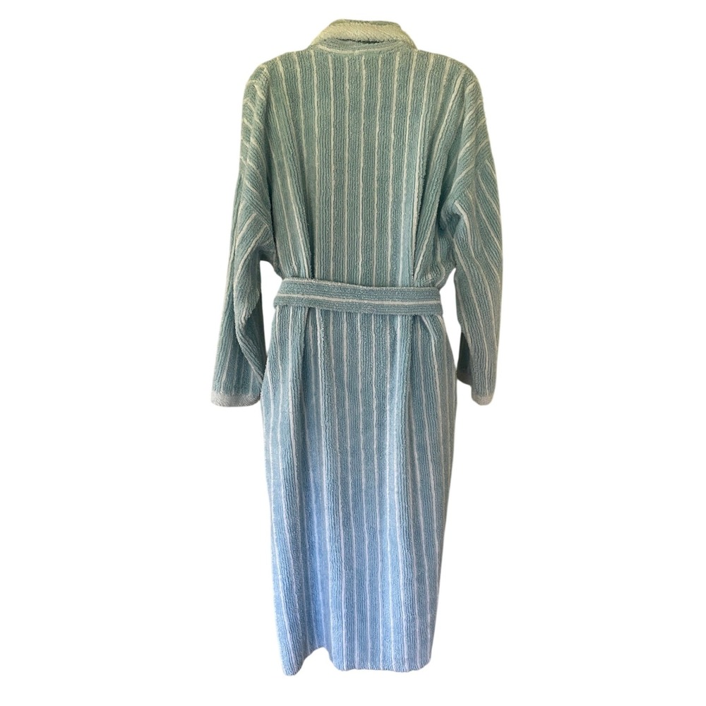 Vintage Victoria's Secret Gold Label Terry Cloth Robe Blue White Stripe Small - Picture 3 of 7